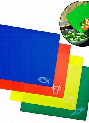 Набор из 4 гибких разделочных досок из полипропилена для кухни 33x27 см с цветовой маркировкой