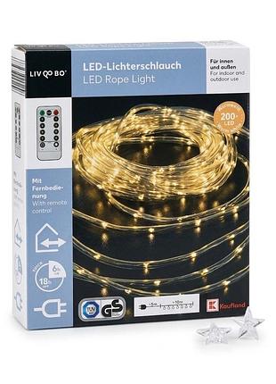 Led світловий шнур livarno, 15 м, 200 led, тепле біле світло, 8 режимів, таймер, пульт, ip44