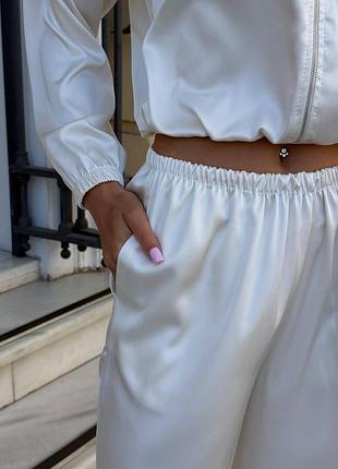 Костюм: бомбер + штани з шовку айворі 42-44 — ‼️заміри в описі‼️