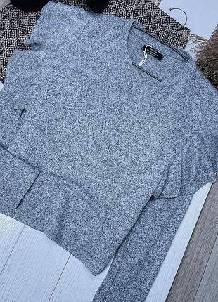 Новий в’язаний джемпер bershka m oversize тонкий джемпер осінній сірий джемпер з крильцями м’який джемпер прямого крою