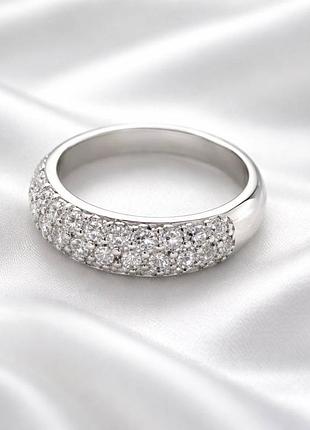 Серебряная кольца lover с широкой верхней частью и россыпью прозрачных фианитов (2207474)