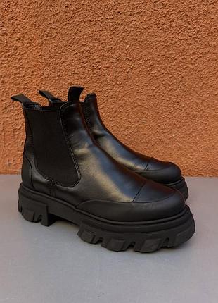 Оригінальні жіночі культові шкіряні черевики ganni low recycled leather 38-39 24.5 см чорного кольору