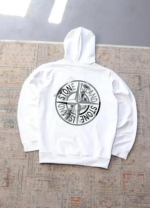 Мужское худи stone island белое с принтом толстовка стон айленд с капюшоном весенняя осенняя (b)