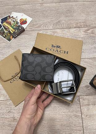 Coach‼️ ремень + кошелек / подарочный мужской набор