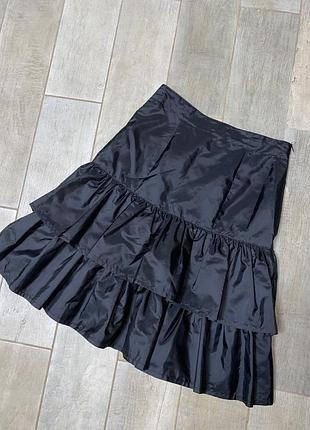 Чорна міді спідниця,спідниця з воланами,багатошарова спідниця(010)