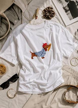 Футболка з принтом такси, кулір, oversize білий 42-48 — ‼️заміри в описі‼️