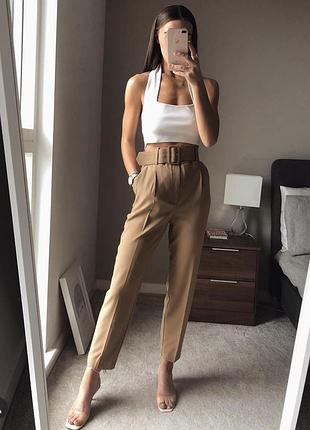 Брюки жіночі zara бежеві з паском