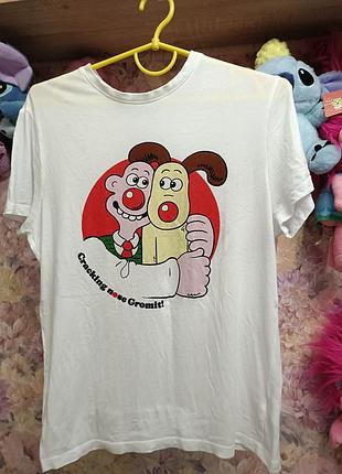 Футболка с принтом персонажей уоллеса и громита (aardman animations) и надписью «cracking nose gromit!» унисекс