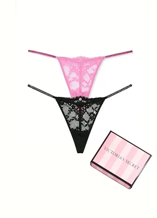 Набір мереживних стрінгів зі стразами вікторія сікрет victoria's secret оригінал