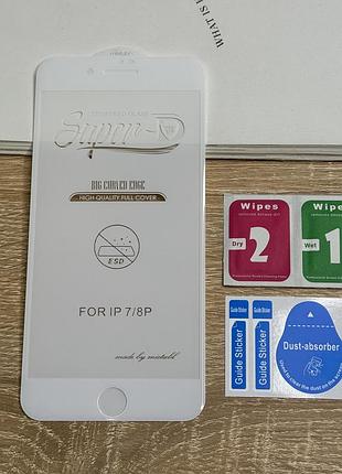 Захисне скло на iphone 8 plus прозоре з білою рамкою mietubl super 2.5d