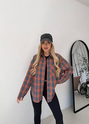 Сорочка фланелева oversize з подовженою спинкою помаранчева 42-48 — ‼️заміри в описі‼️