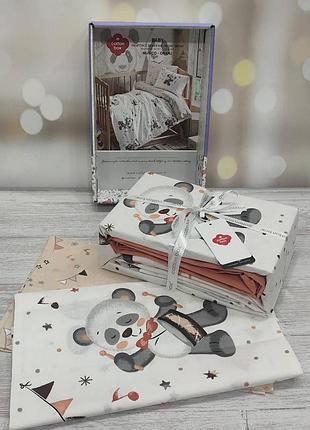 Дитяча натуральна постільна білизна у ліжечко ранфорс cotton box musico
