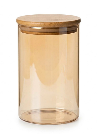 Банка для зберігання shine gk-5540 750 мл скло з бамбуковою кришкою та декоративною ручкою золотистий
