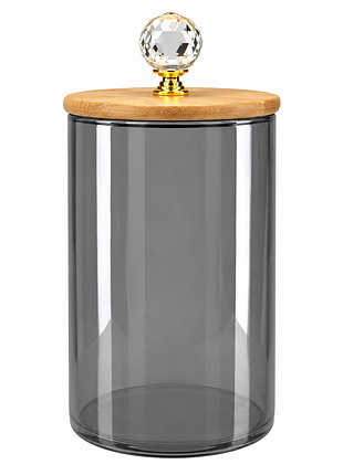 Банка для зберігання smokey crystal gk-5547 950 мл скло з бамбуковою кришкою та декоративною ручкою серебристий