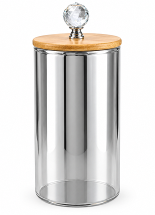 Банка для зберігання smokey crystal gk-5554 1300 мл скло з бамбуковою кришкою та декоративною ручкою серебристий