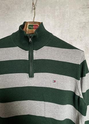Светр чоловічий tommy hilfiger half-zip pullover mock neck striped cotton, сірий, зелений, розмір m/l 2