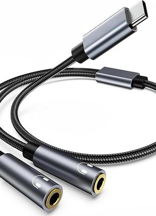 Lullu - аудиоразветвитель usb-c на 2×3,5 мм jack, hi-res 24 бит/96 кгц, адаптер для двух наушников 20 см