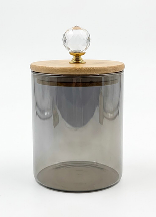 Банка для зберігання smokey crystal gk-5546 750 мл скло з бамбуковою кришкою та декоративною ручкою серебристий