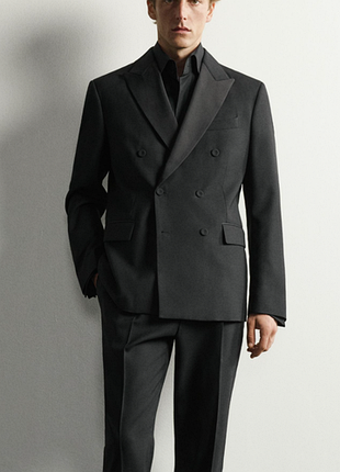 Мужской костюмный двубортный пиджак/жакет черного цвета от marks &amp; spencer р.xl-xxl
