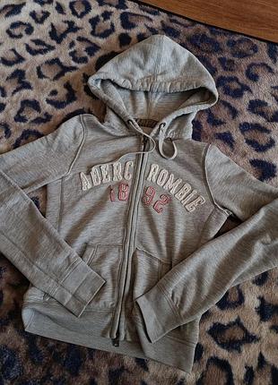 Жіноча толстовка abercrombie & fitch сіра на блискавці з капюшоном, розмір s