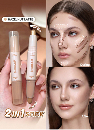 Sheglam 2-in-1 contour &amp; highlight stick hazelnut latte — контур + хайлайтер 2-в-1 (6322)