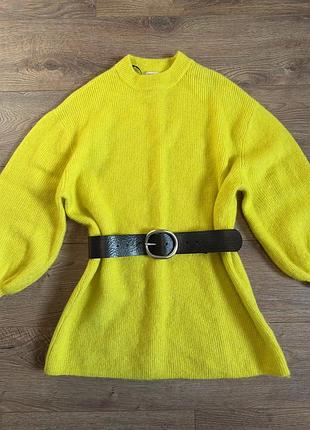 Жіночий оверсайз джемпер h&m premium, жовтий, xs-m, мохер/шерсть
