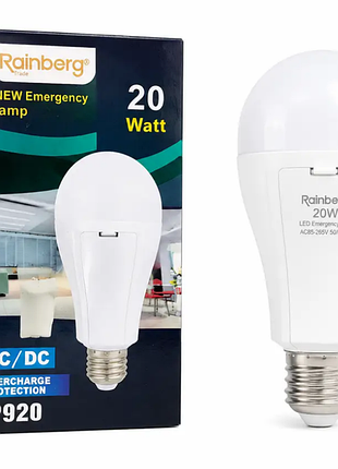 Аварійна led лампа rainberg p920 20w ac/dc e27, акумуляторна лампа з резервним живленням при відключенні світла