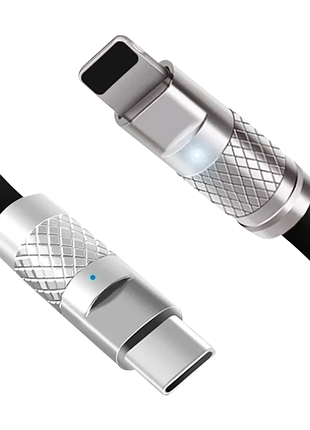 Надміцний кабель statik - usb-c на lightning, 1.8 м, білий, швидка зарядка 27 вт, кабель для iphone, товщина кабеля 6 мм. чорний
