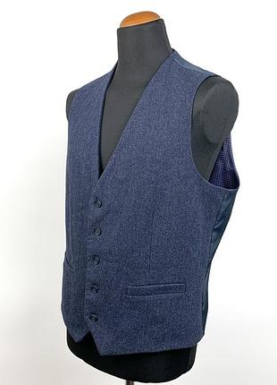 Чоловічий костюмний жилет moss london синій меланж розмір 56 uk 46 slim fit