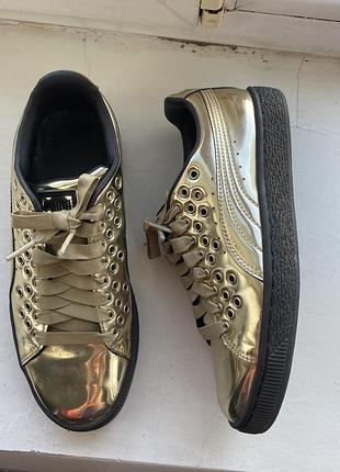 Кроссовки пума металлические оригинальные кроссовки  золотые кроссовки puma basket metal 'gold'