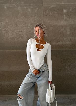 Боди женское, эффективное женское боди с вырезом на груди, молочный цвет, двойная вискоза