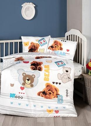 Дитяча натуральна постільна білизна у ліжечко сатин frist choice 3d bear