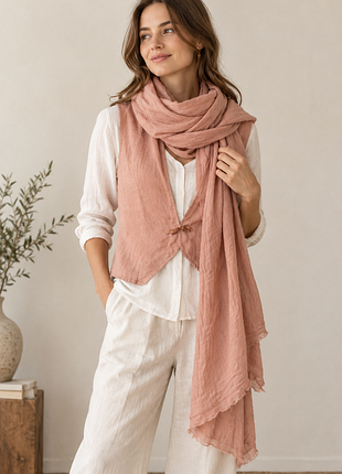 Maison scotch жилет льняной с шарфом, шарф лен, жилет
