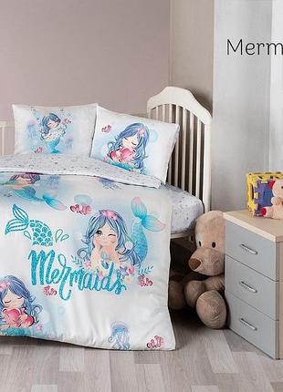 Дитяча натуральна сатинова постільна білизна frist choice 3d у ліжечко mermaid
