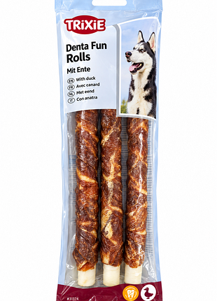 Лакомство trixie denta fun rolls with duck для собак палочка для чистки зубов с уткой 28 см 250 г 3 шт