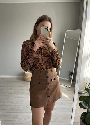 Boohoo нова(з біркою) жіноча коричнева спідниця, міні юбка з кишенями на ґудзиках, розмір s/m