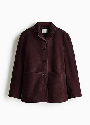 Бургунді замшева куртка з натуральної шкіри h&m premium