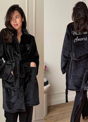 Халат женский махровый без капюшона — мягкий домашний халат victoria's secret (виктория сикрет)