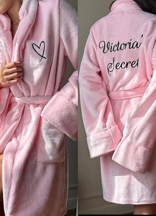 Халат жіночий махровий без капюшона - м'який халат домашній victoria's secret (вікторія сикрет)