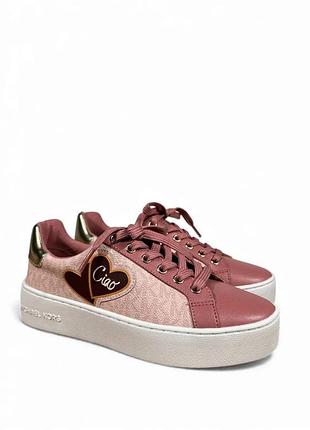 Жіночі кеди michael kors poppy lace up в ексклюзивному виконанні mk signature / ciao patch у рожевому кольорі. розмір:35,5