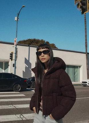 Куртка zara, тепла куртка в кольорі бургунді zara, анорак з капюшоном zara