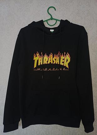 Худі чоловіче thrasher oversize чорне на флісі.