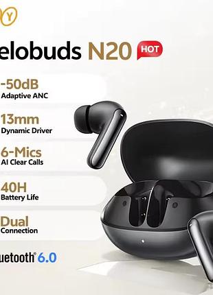 Навушники tws qcy melobuds n20 (ht20) — bluetooth 6.0, anc -50db, 6 мікрофонів ai, 40г автономності black