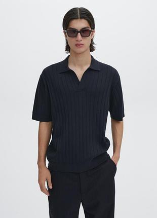 Поло чоловіче massimo dutti лляне в рубчик, синє