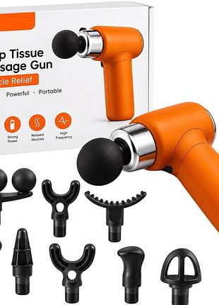 Массажер ручной ударный для тела и мышц с 9 насадками deep rolling fascial gun md-xy-12 / перкуссионный портативный массажер