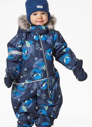 Детский комбинезон lassie winter overall с мехом ярко-синий с лисицами. размер 74, 80