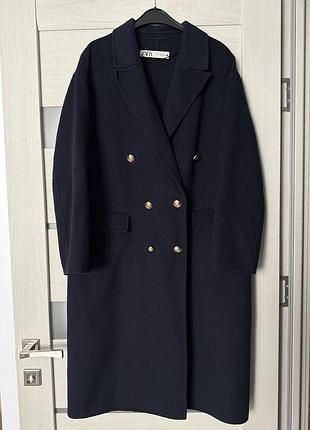 Пальто зара розмір л zara double breasted handmade wool blend coat з золотими ґудзиками