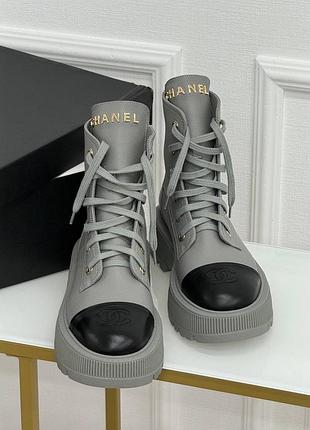 Черевики chanel🖤сірі з чорним носочком на платформі