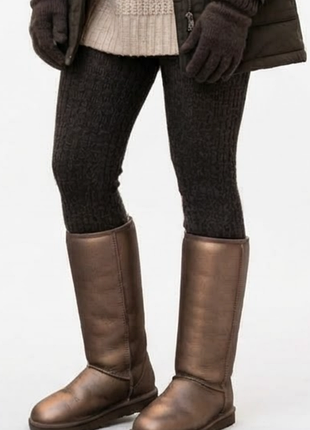 Высокие кожаные угги jumbo ugg australia бронзовые 100% овчина