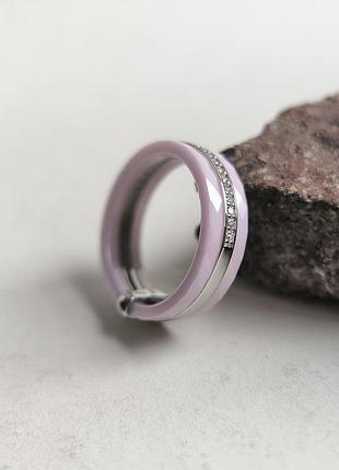 Серебряная кольца lover с розовой керамикой и фианитами (60002335)